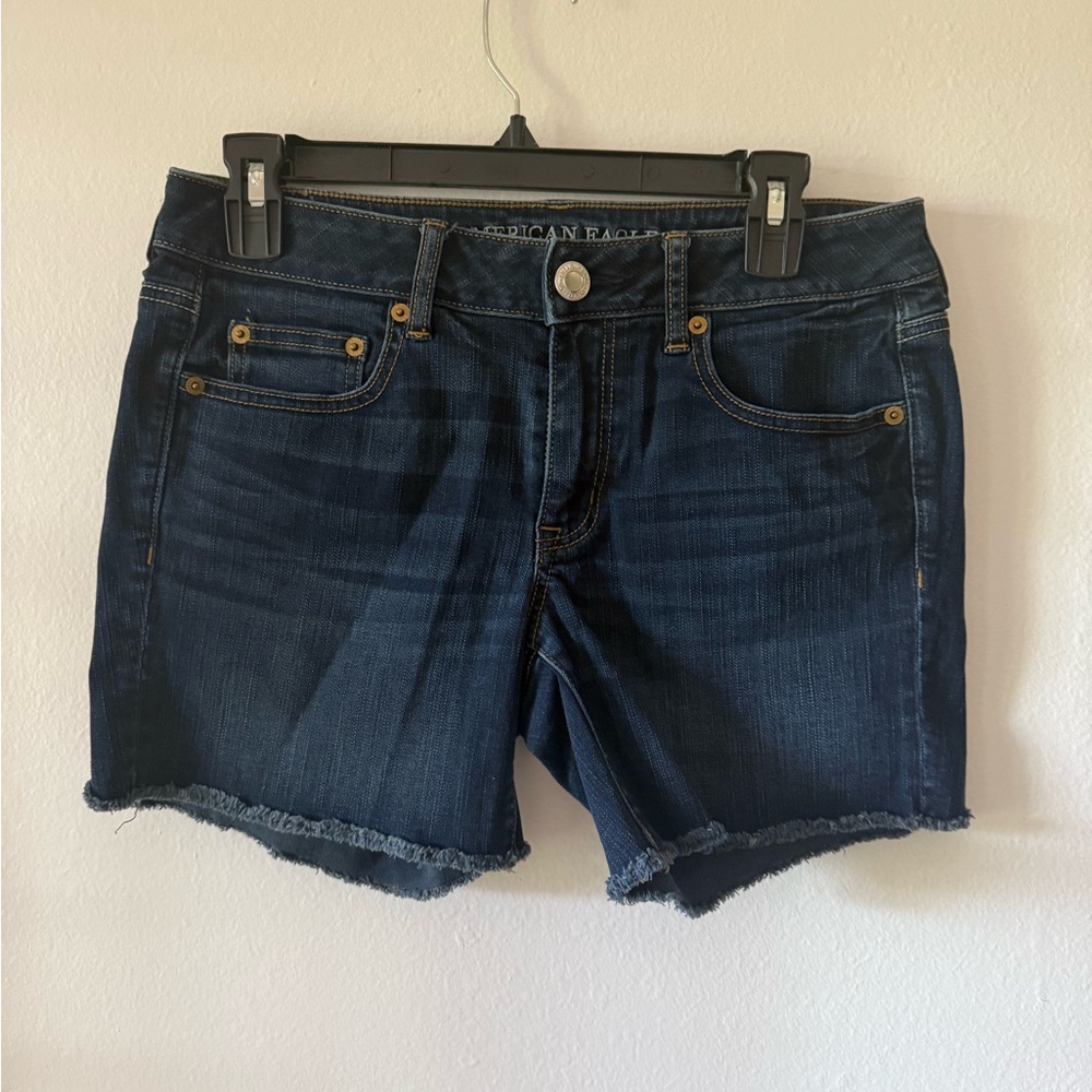 American Eagle Outfitters Blue Jean Shorts with Frayed Hem